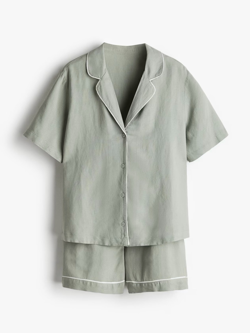 H&M Sage Short-Sleeve Pajama Set with White Piping